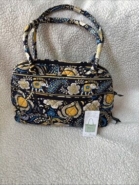 Vera Bradley Quilted Satchel in Navy, Yellow & Blue Floral Paisley